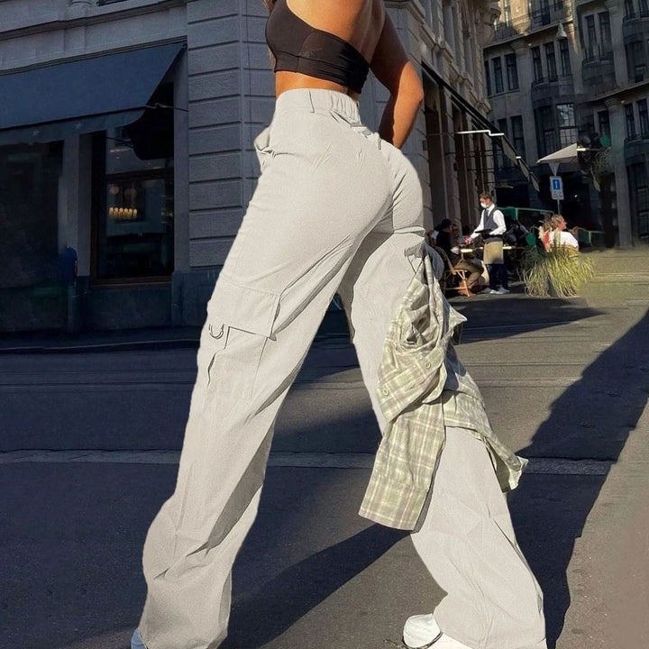 Women's High-Waist Wide-Leg Cargo Trousers Flap-Pocket
