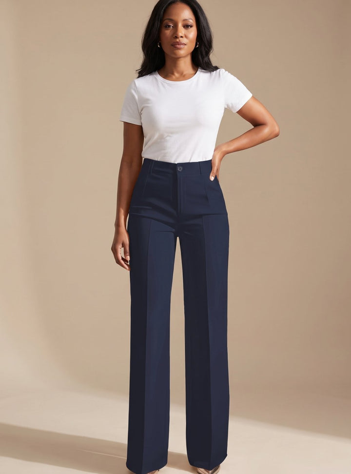 Women's High-Waist Wide-Leg Pleated Dress Pants - Navy Blue