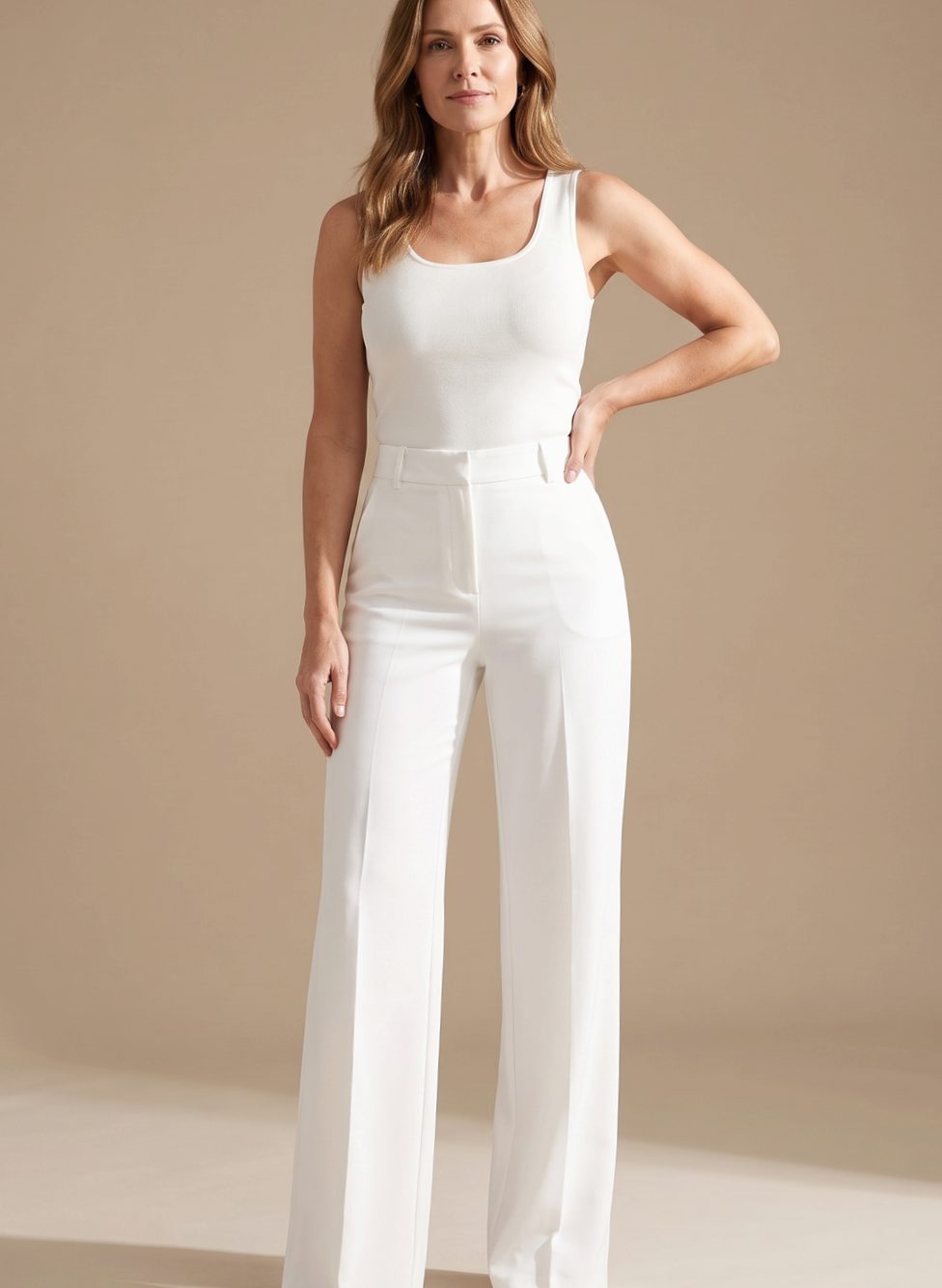 Women's High-Waist Wide-Leg Pleated Dress Pants - White