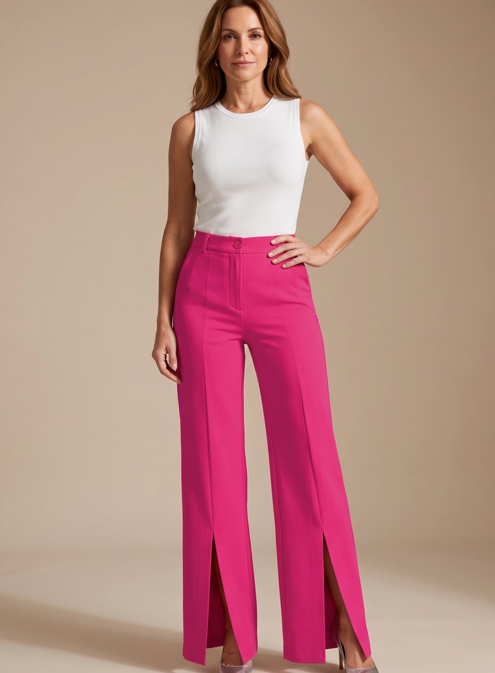 Women's High-Waist Wide-Leg Pleated Dress Pants - Pink