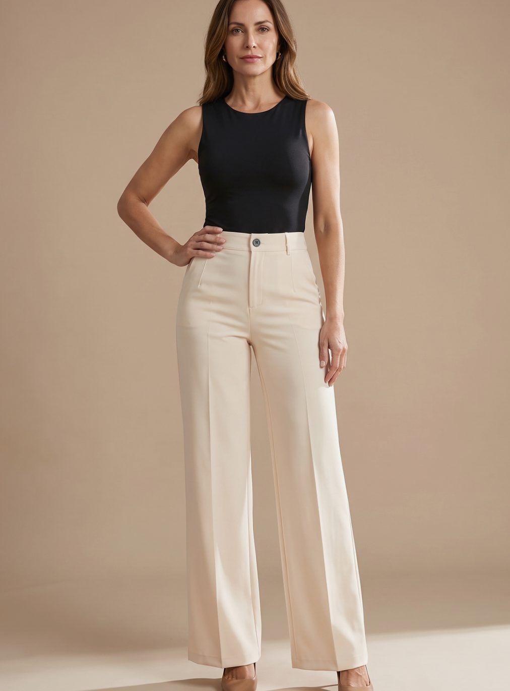 Women's High-Waist Wide-Leg Pleated Dress Pants - Apricot