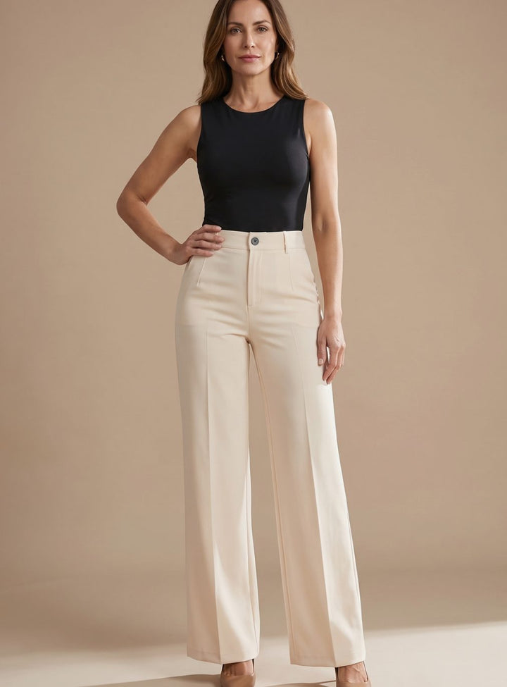 Women's High-Waist Wide-Leg Pleated Dress Pants - Apricot