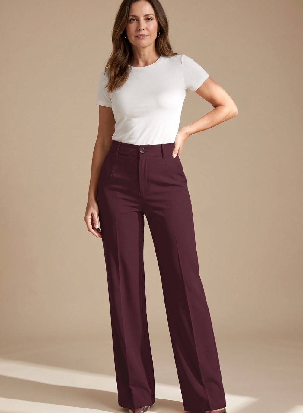 Women's High-Waist Wide-Leg Pleated Dress Pants - Red