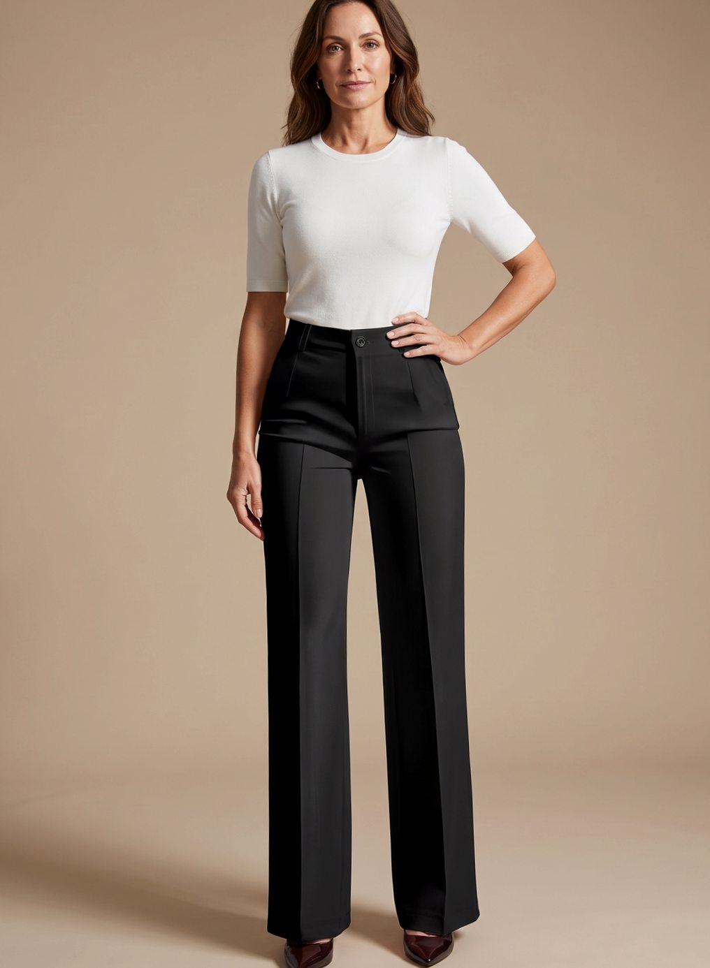 Women's High-Waist Wide-Leg Pleated Dress Pants - Black