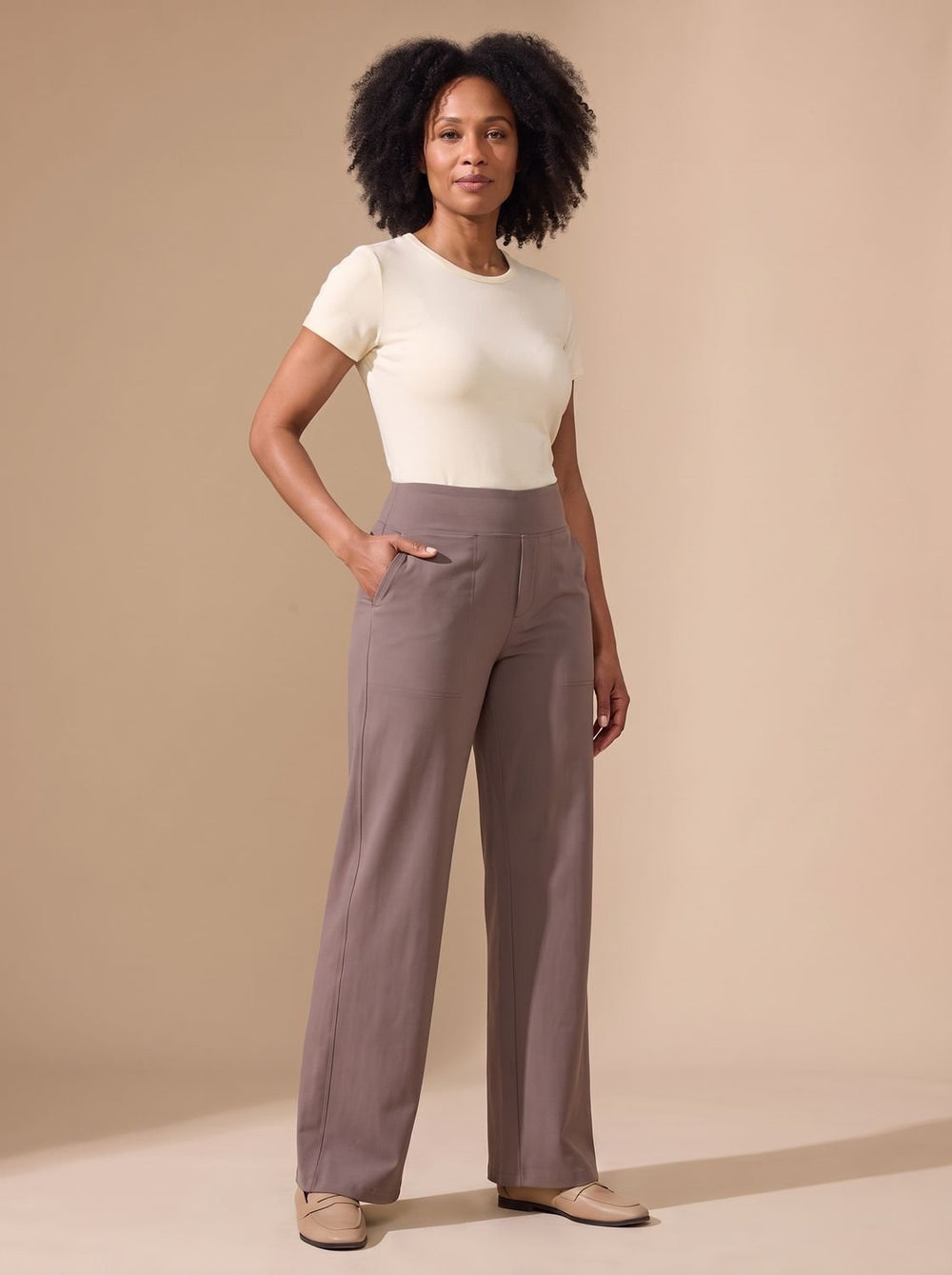 Women's High-Waist Wide-Leg Stretch Pants Pockets