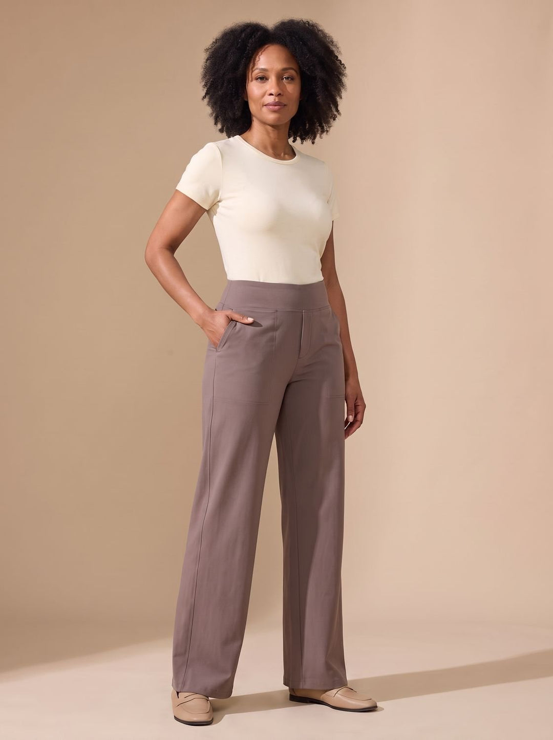Women's High-Waist Wide-Leg Stretch Pants Pockets