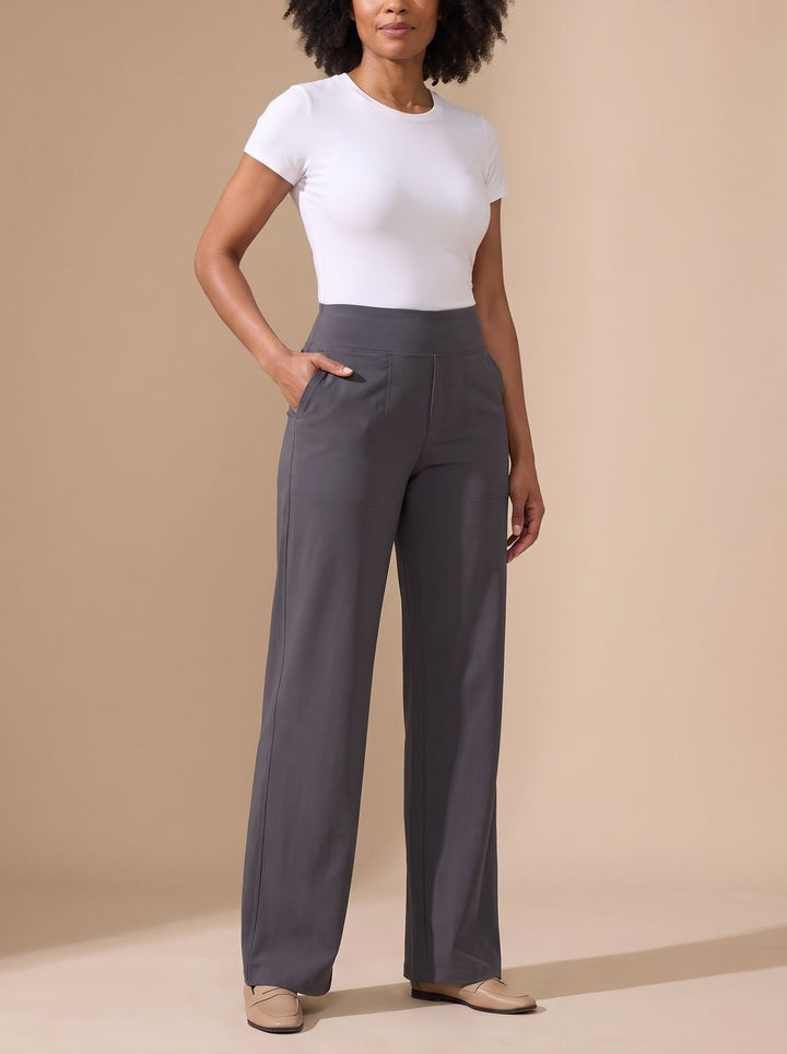 Women's High-Waist Wide-Leg Stretch Pants Pockets - Grey