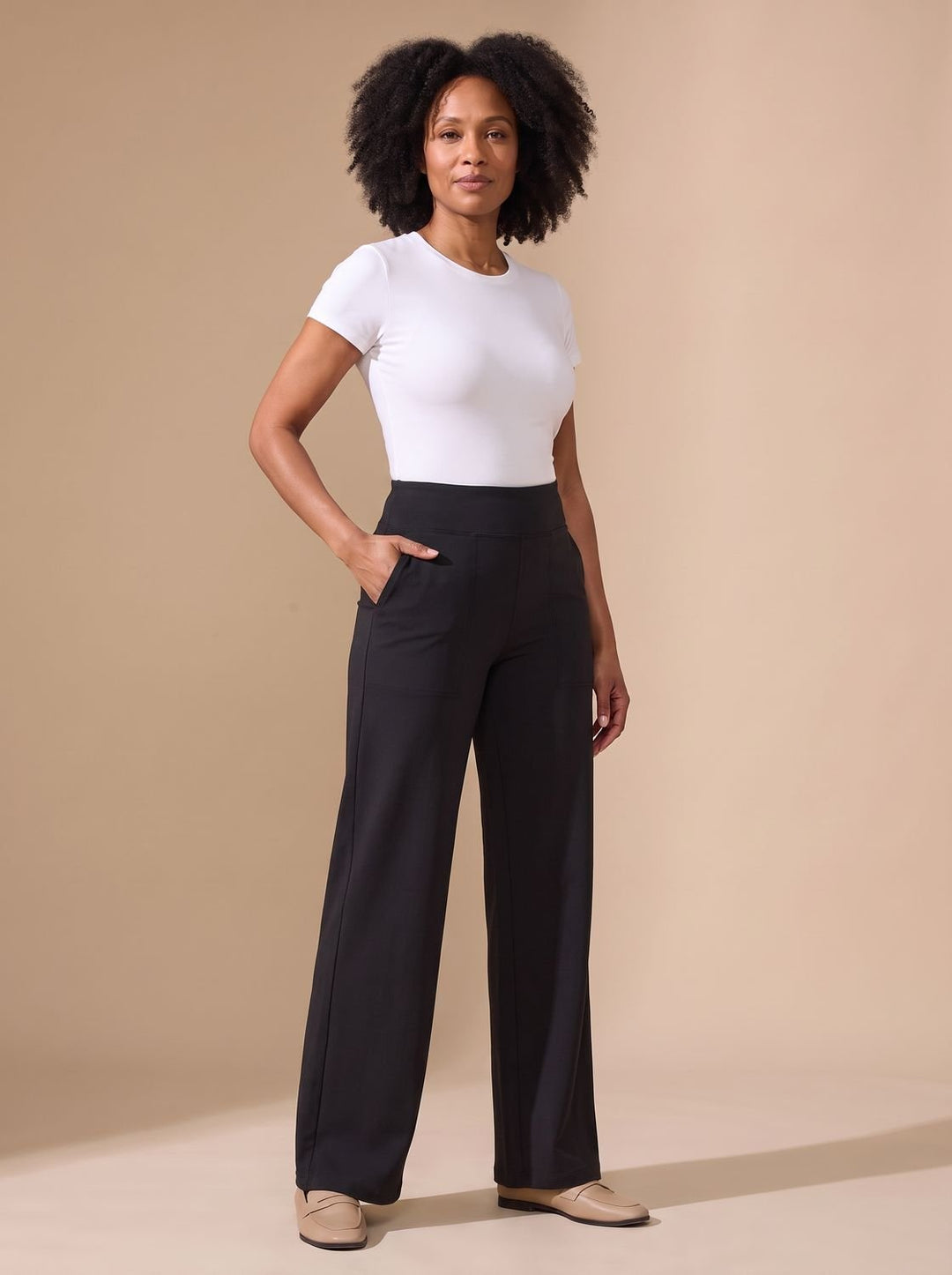 Women's High-Waist Wide-Leg Stretch Pants Pockets