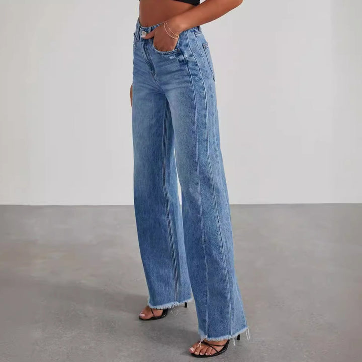 Women's High-Waisted Wide-Leg Raw-Hem Denim Jeans
