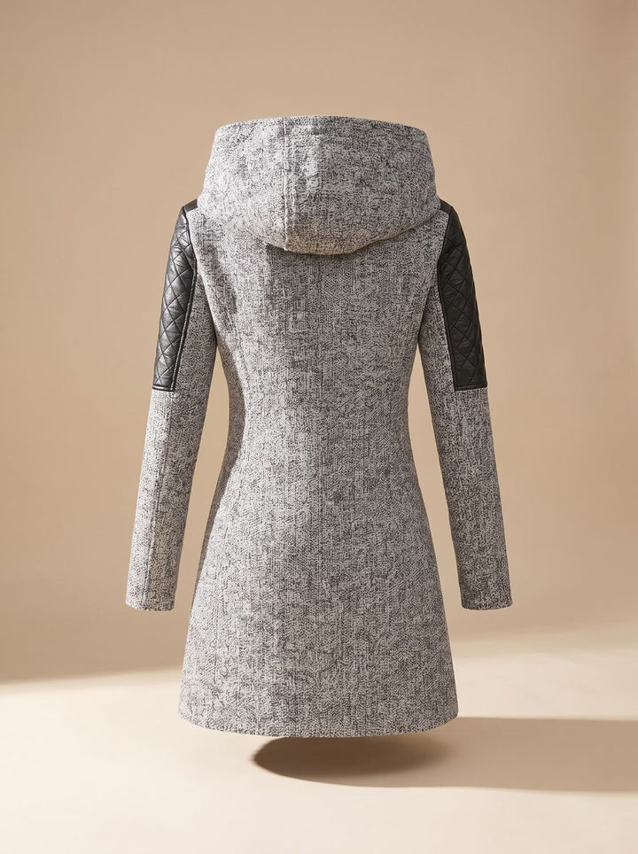 Women's Hooded Asymmetric-Zip Quilted-Panel Wool-Blend Coat