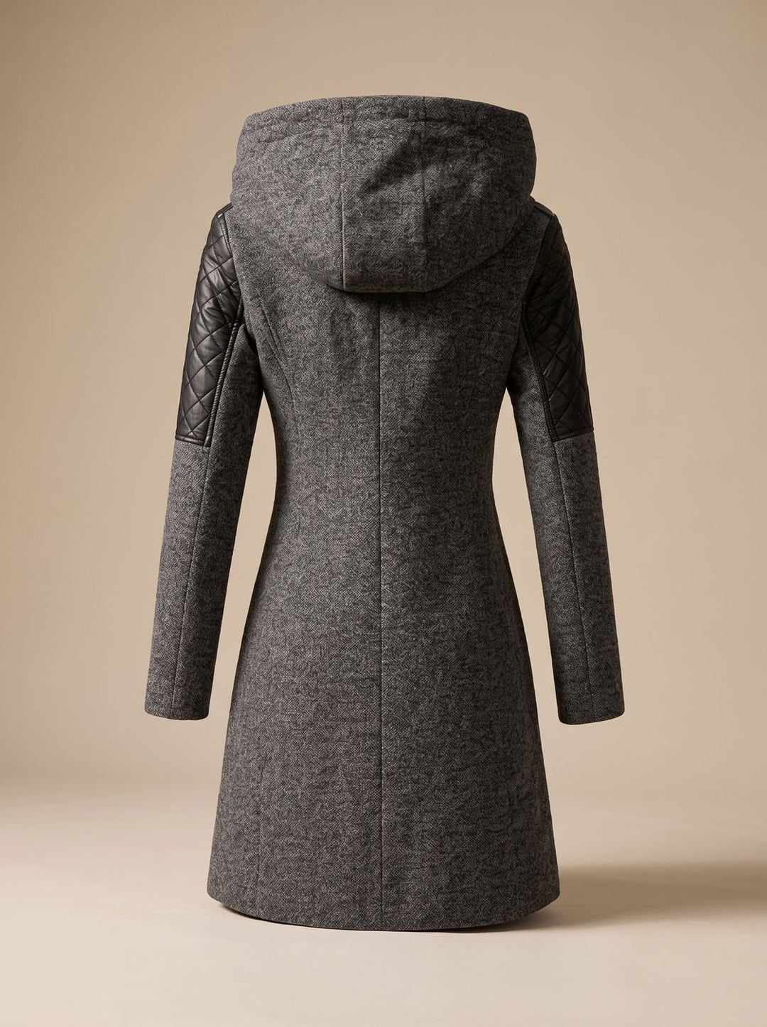 Women's Hooded Asymmetric-Zip Quilted-Panel Wool-Blend Coat
