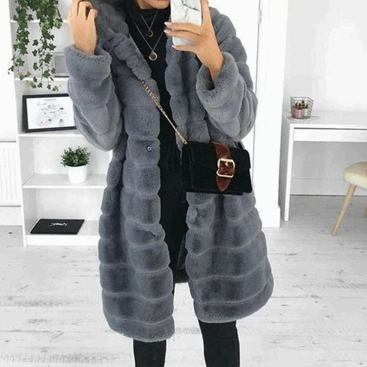 Women's Hooded Button-Down Plush Faux Fur Coat