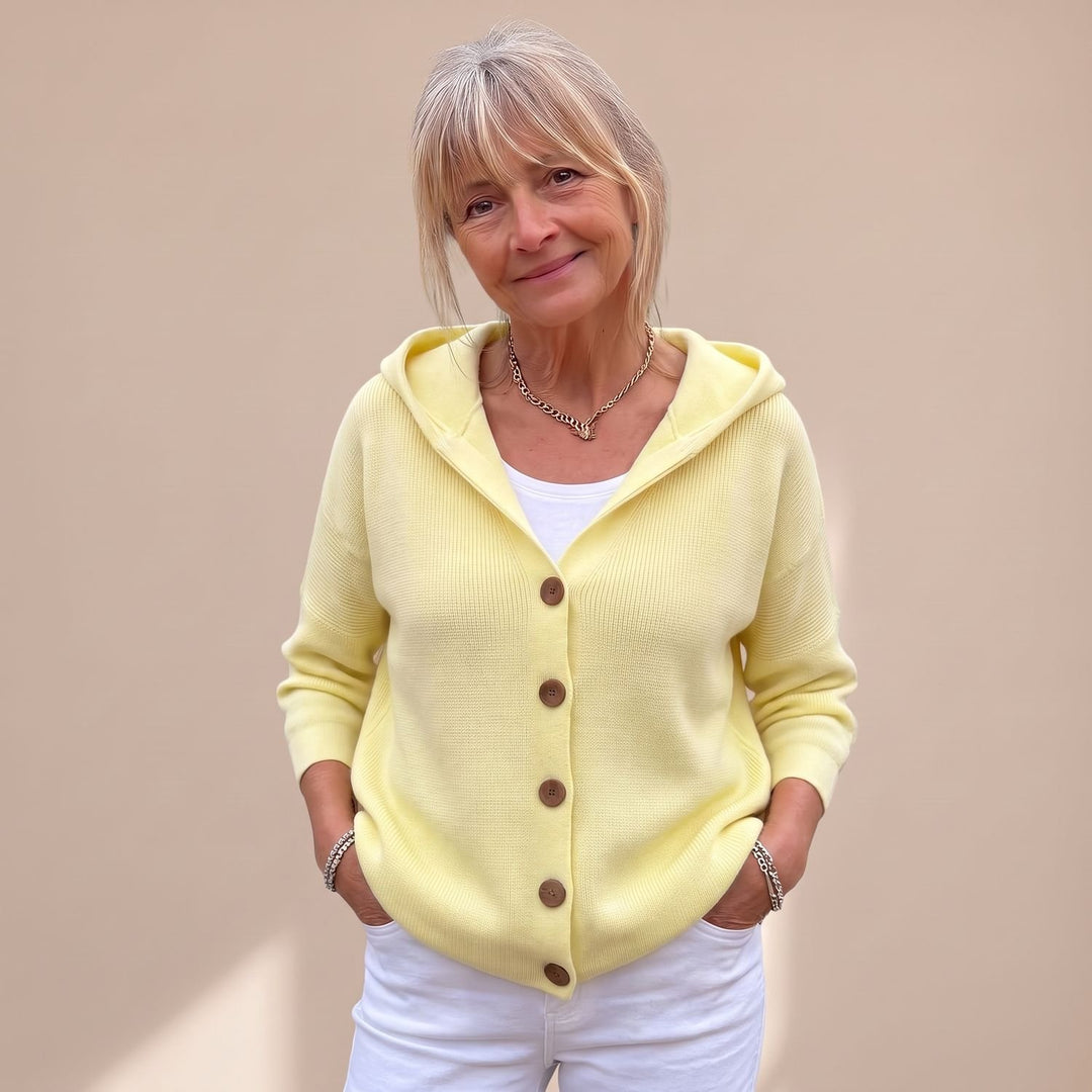 Women's Hooded Button-Front Knit Cardigan Relaxed Fit - Yellow