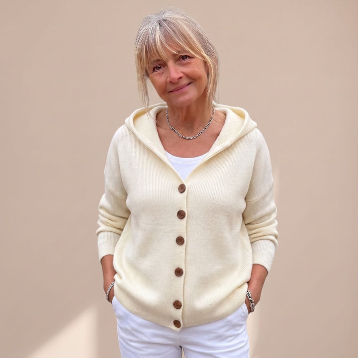 Women's Hooded Button-Front Knit Cardigan Relaxed Fit - Beige