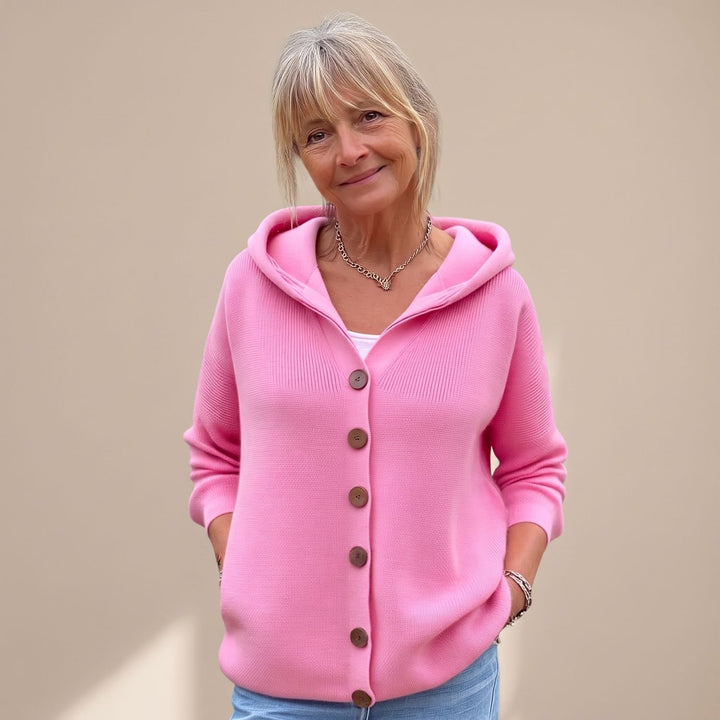 Women's Hooded Button-Front Knit Cardigan Relaxed Fit