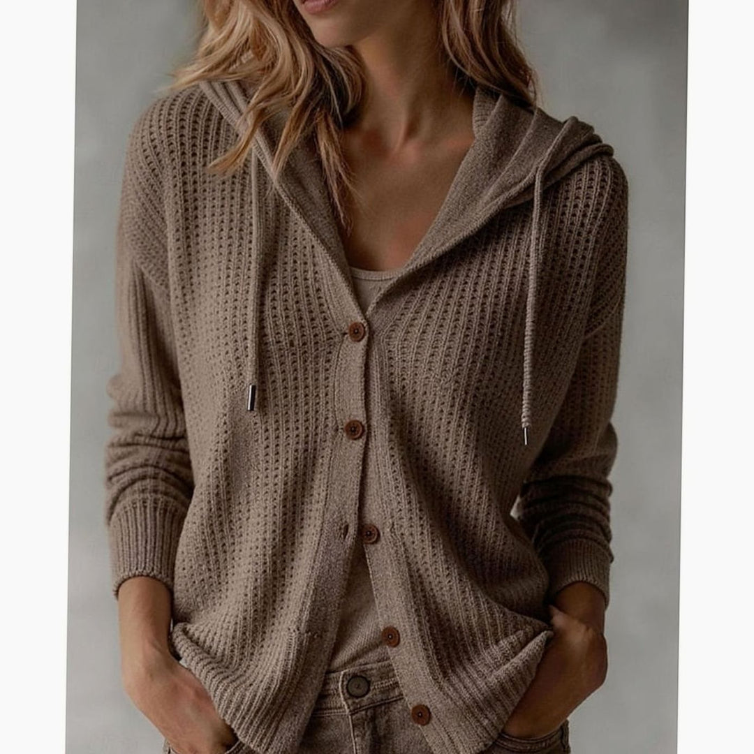 Women's Hooded Button-Front Waffle-Knit Cardigan - Khaki