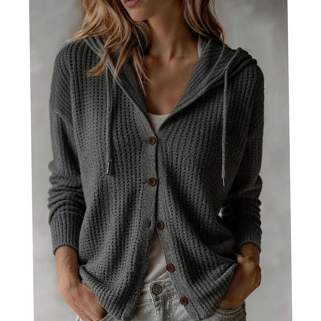 Women's Hooded Button-Front Waffle-Knit Cardigan - Grey