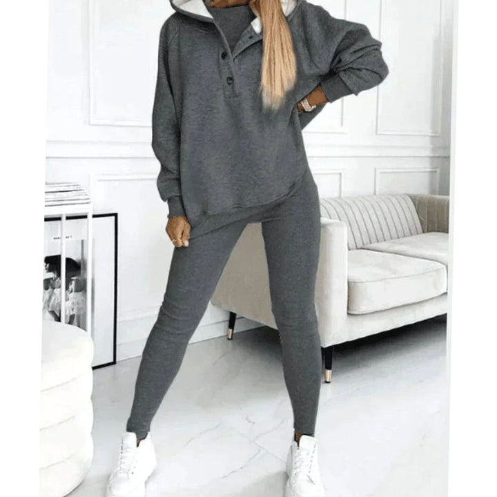 Women's Hooded Button-Neck Lounge Winter Set Three-Piece Tracksuit