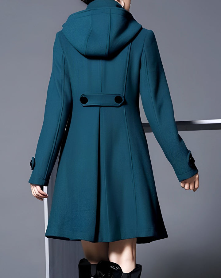 Women's Hooded Double-Breasted Button-Down Flare Coat