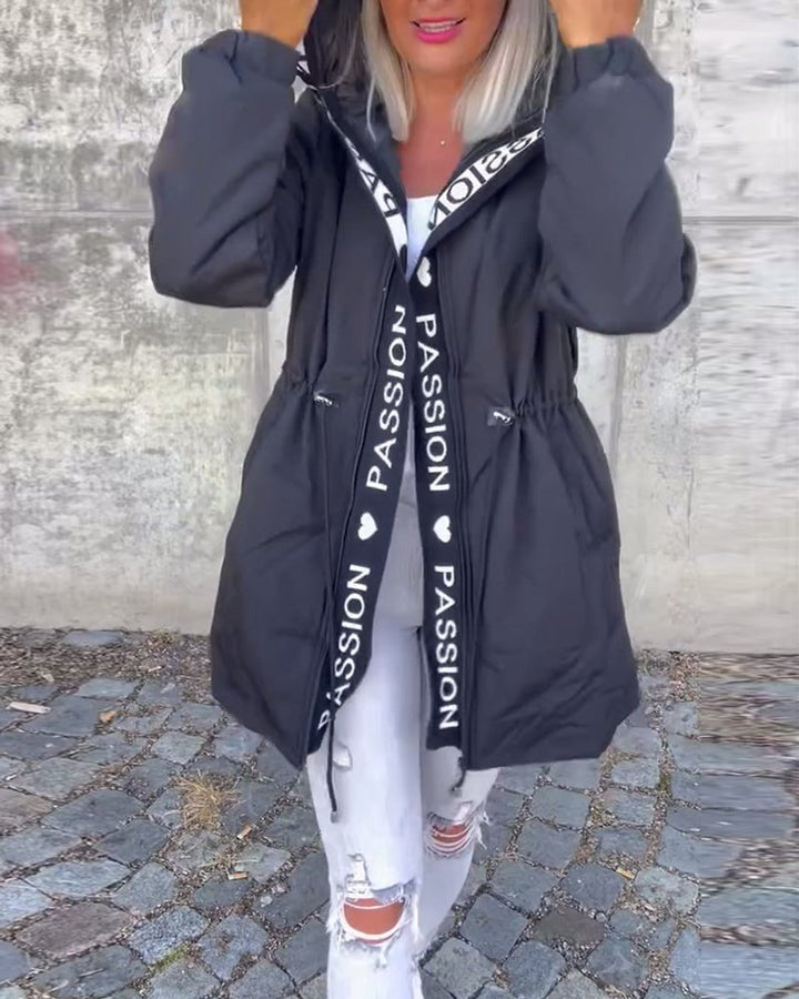 Women's Hooded Drawstring Midi Parka Coat - Black