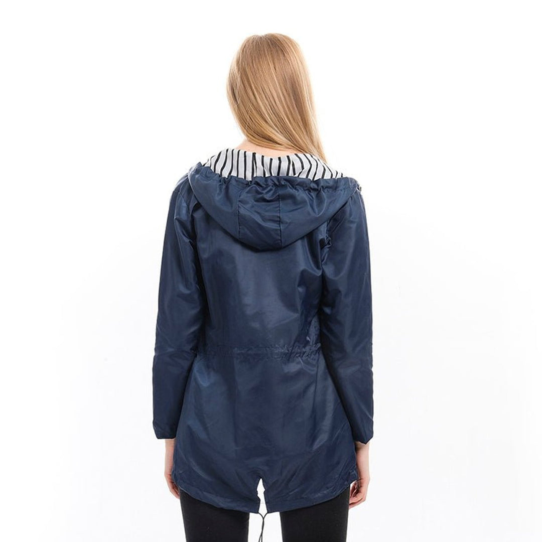 Women's Hooded Drawstring Waterproof Rain Coat