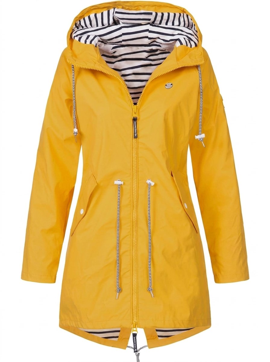 Women's Hooded Drawstring Waterproof Rain Coat - Yellow