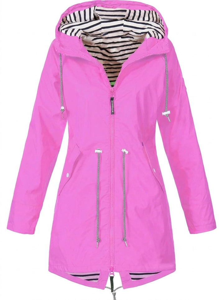 Women's Hooded Drawstring Waterproof Rain Coat - Pink