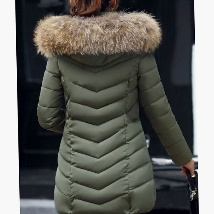 Women's Hooded Faux-Fur Trim Quilted Jacket Waist-Defining Puffer Coat