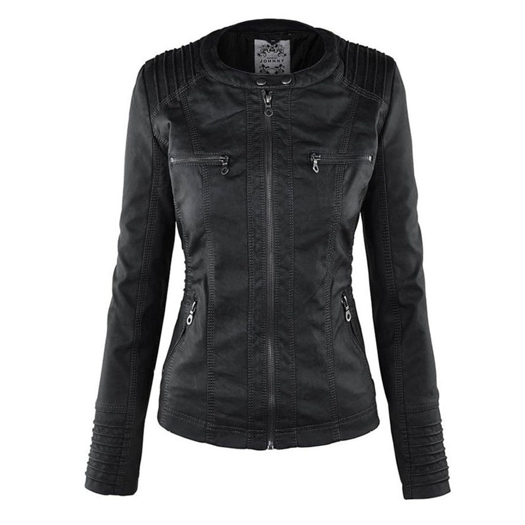 Women's Hooded Faux Leather Moto Coat Removable Hood