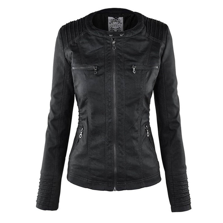 Women's Hooded Faux Leather Moto Coat Removable Hood