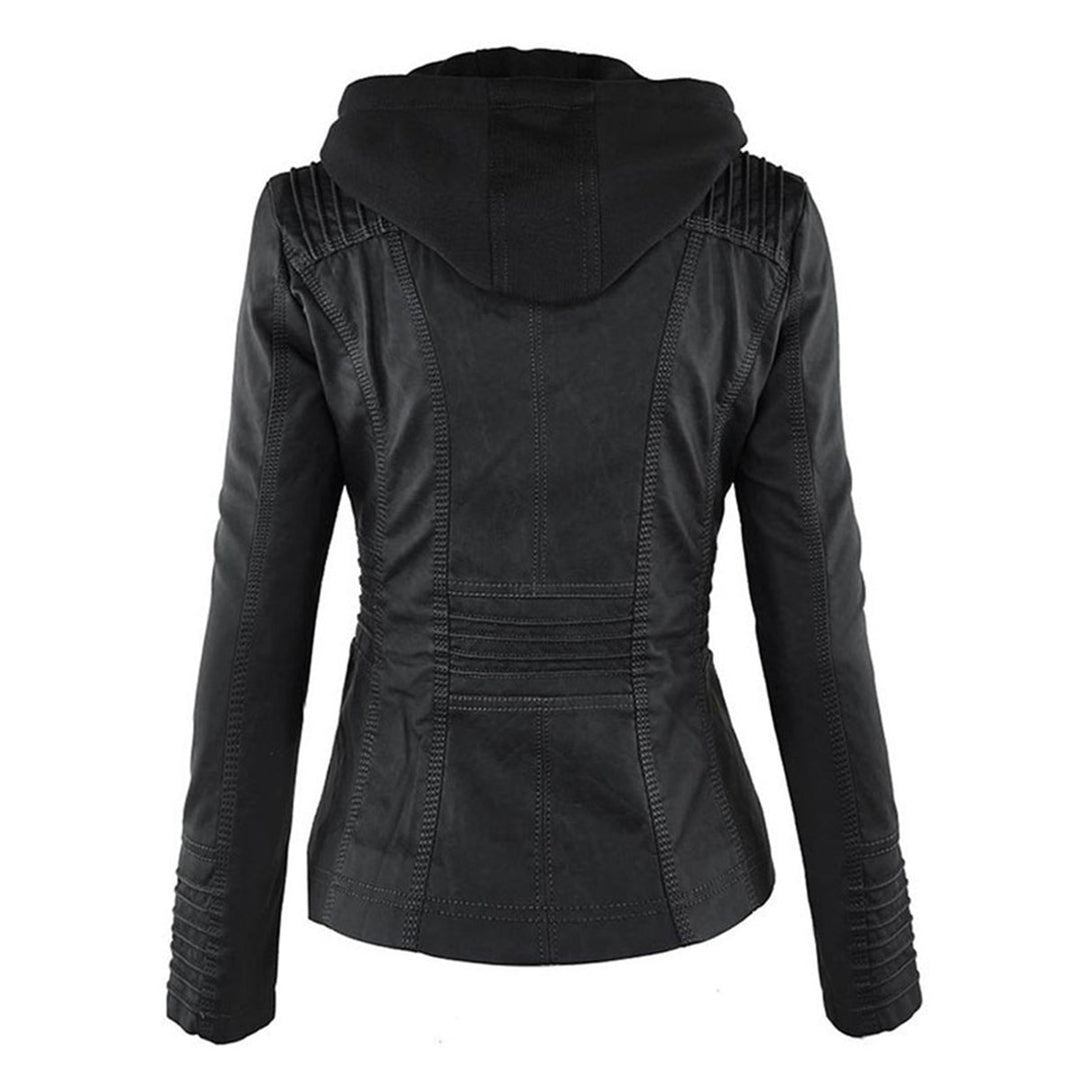 Women's Hooded Faux Leather Moto Coat Removable Hood