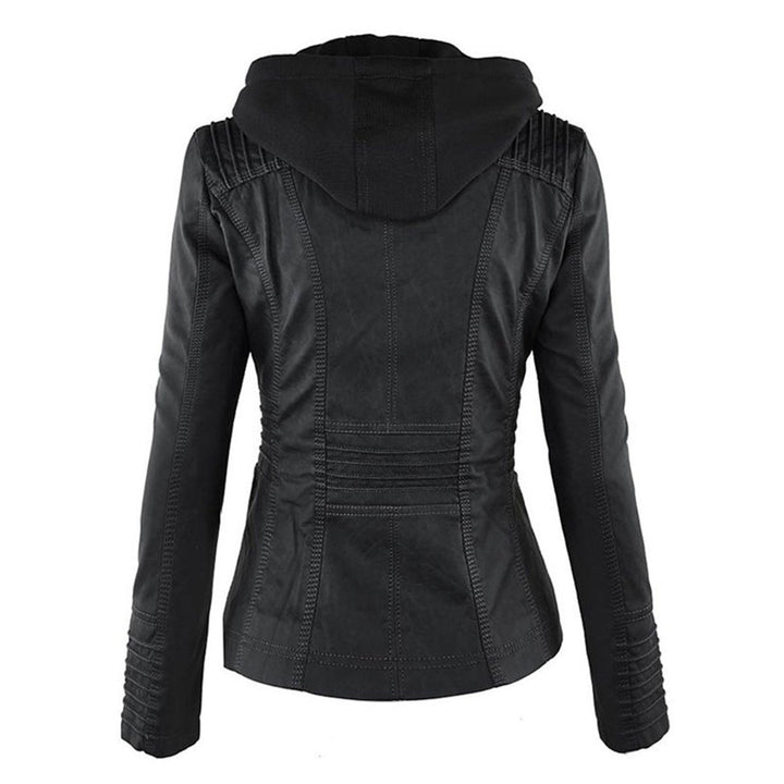 Women's Hooded Faux Leather Moto Coat Removable Hood