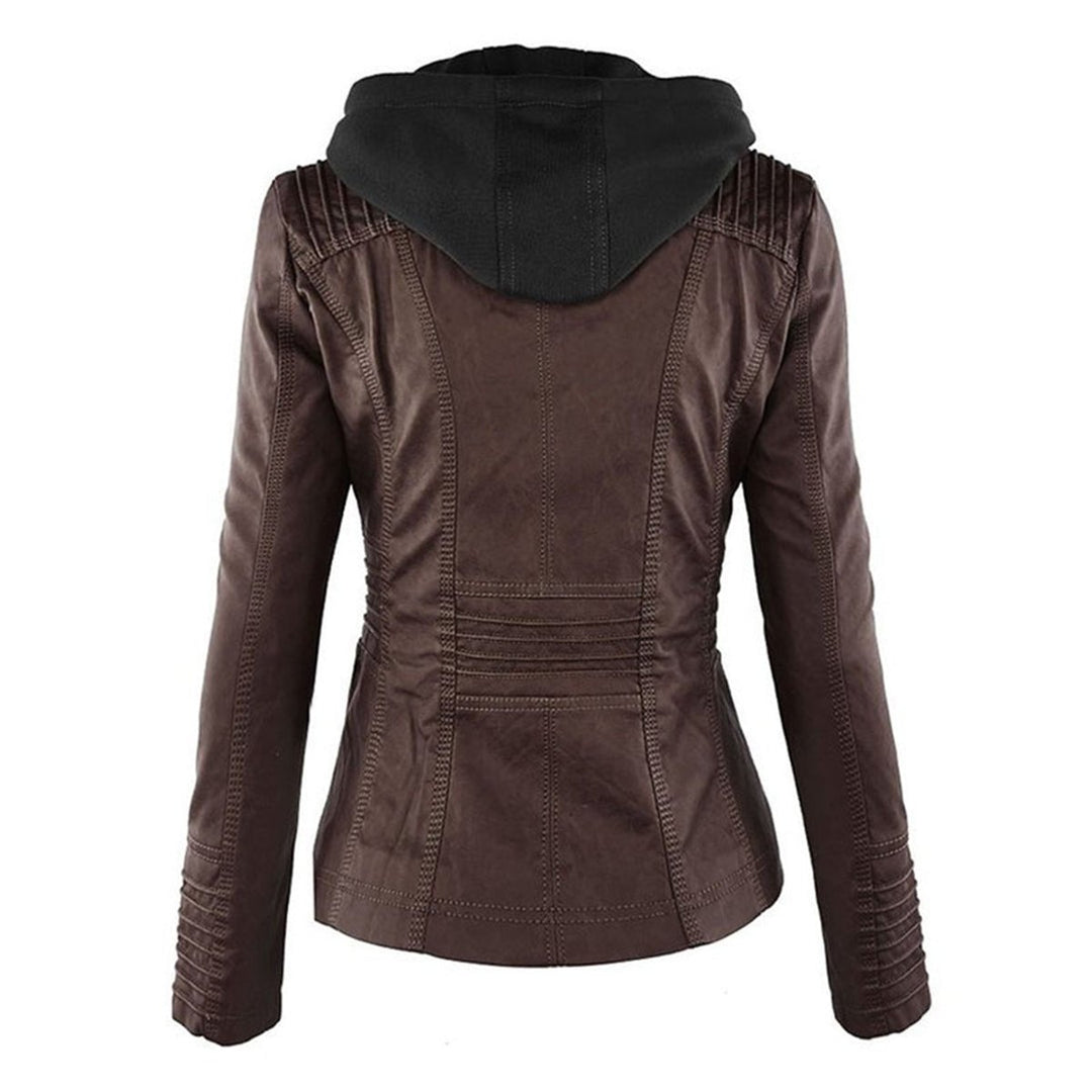 Women's Hooded Faux Leather Moto Coat Removable Hood