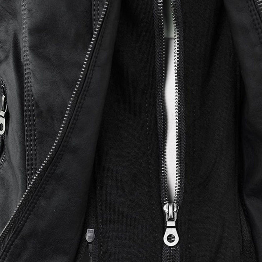 Women's Hooded Faux Leather Moto Coat Removable Hood