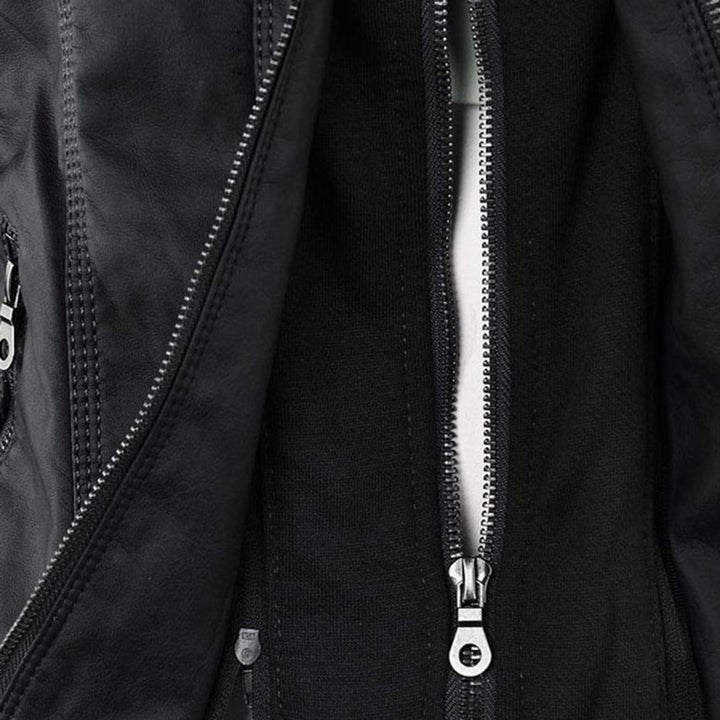 Women's Hooded Faux Leather Moto Coat Removable Hood