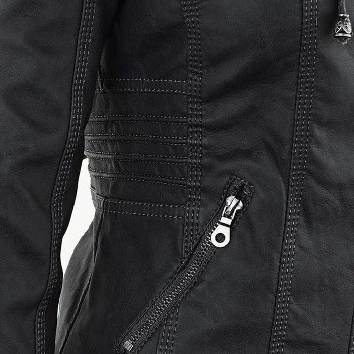 Women's Hooded Faux Leather Moto Coat Removable Hood