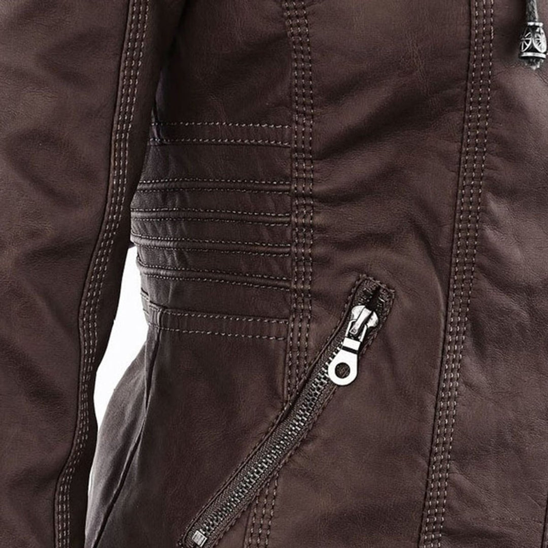Women's Hooded Faux Leather Moto Coat Removable Hood