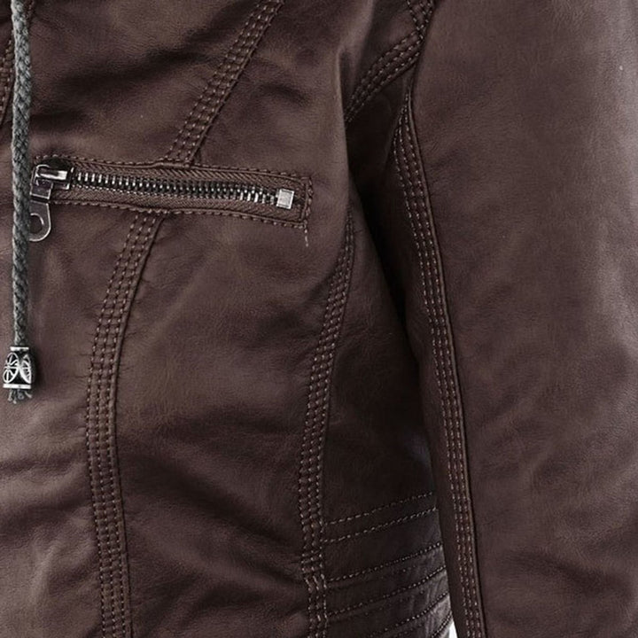 Women's Hooded Faux Leather Moto Coat Removable Hood