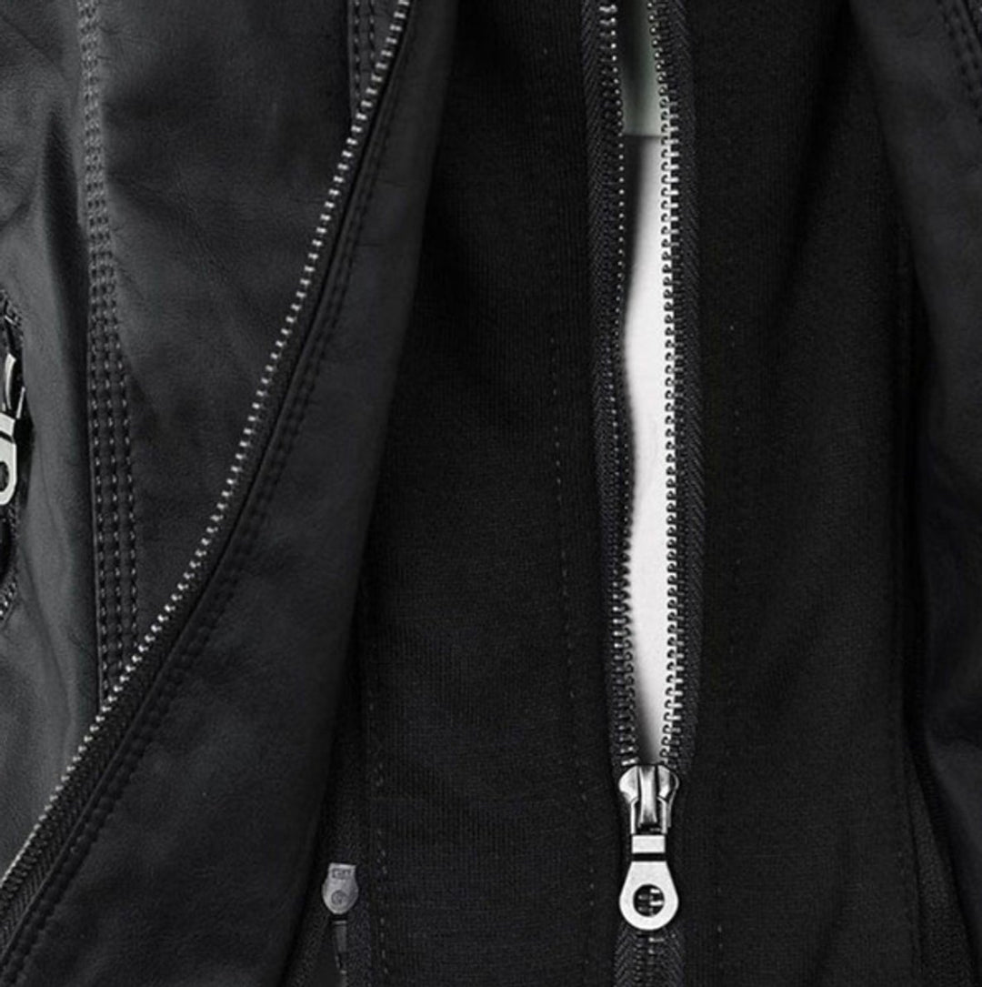 Women's Hooded Faux Leather Moto Jacket Zip-Up