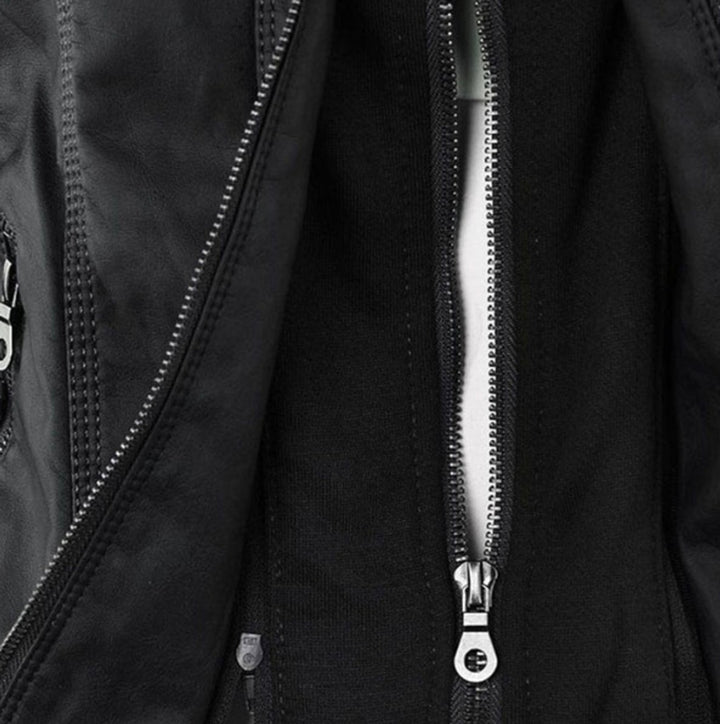 Women's Hooded Faux Leather Moto Jacket Zip-Up