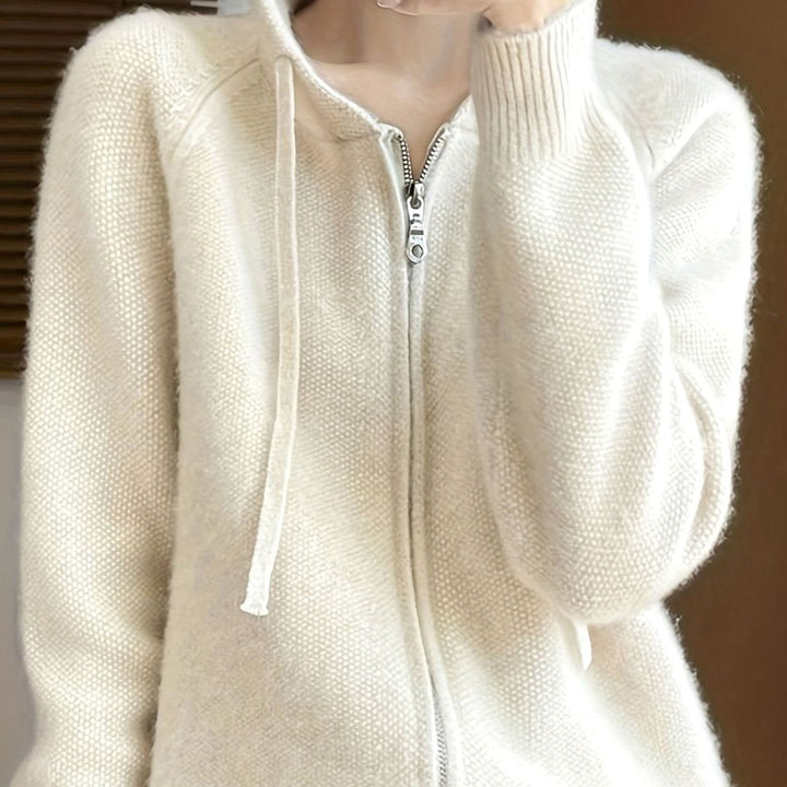 Women's Hooded Full-Zip Knit Cardigan Relaxed Fit Sweater - Apricot