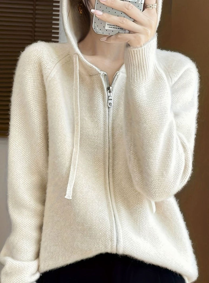Women's Hooded Full-Zip Knit Cardigan Relaxed Fit Sweater