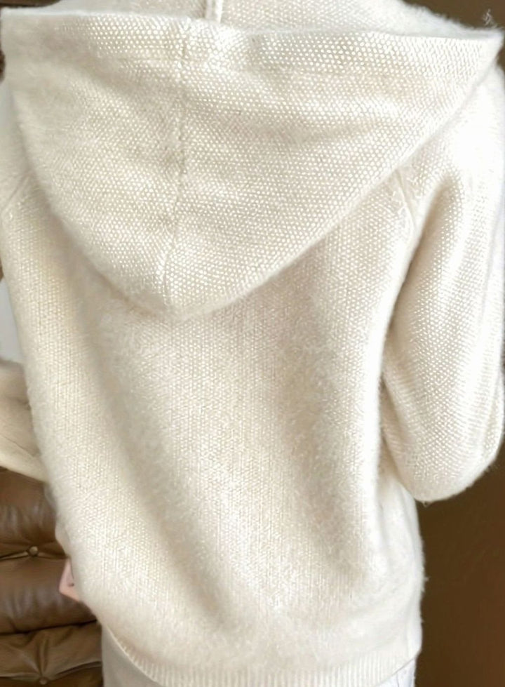 Women's Hooded Full-Zip Knit Cardigan Relaxed Fit Sweater
