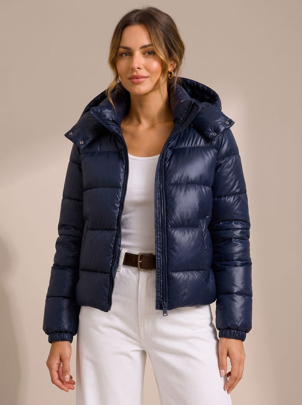 Women's Hooded Glossy Quilted Puffer Jacket
