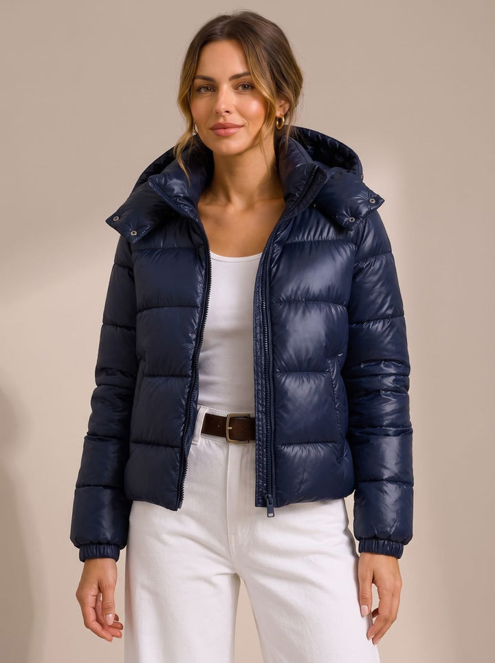 Women's Hooded Glossy Quilted Puffer Jacket
