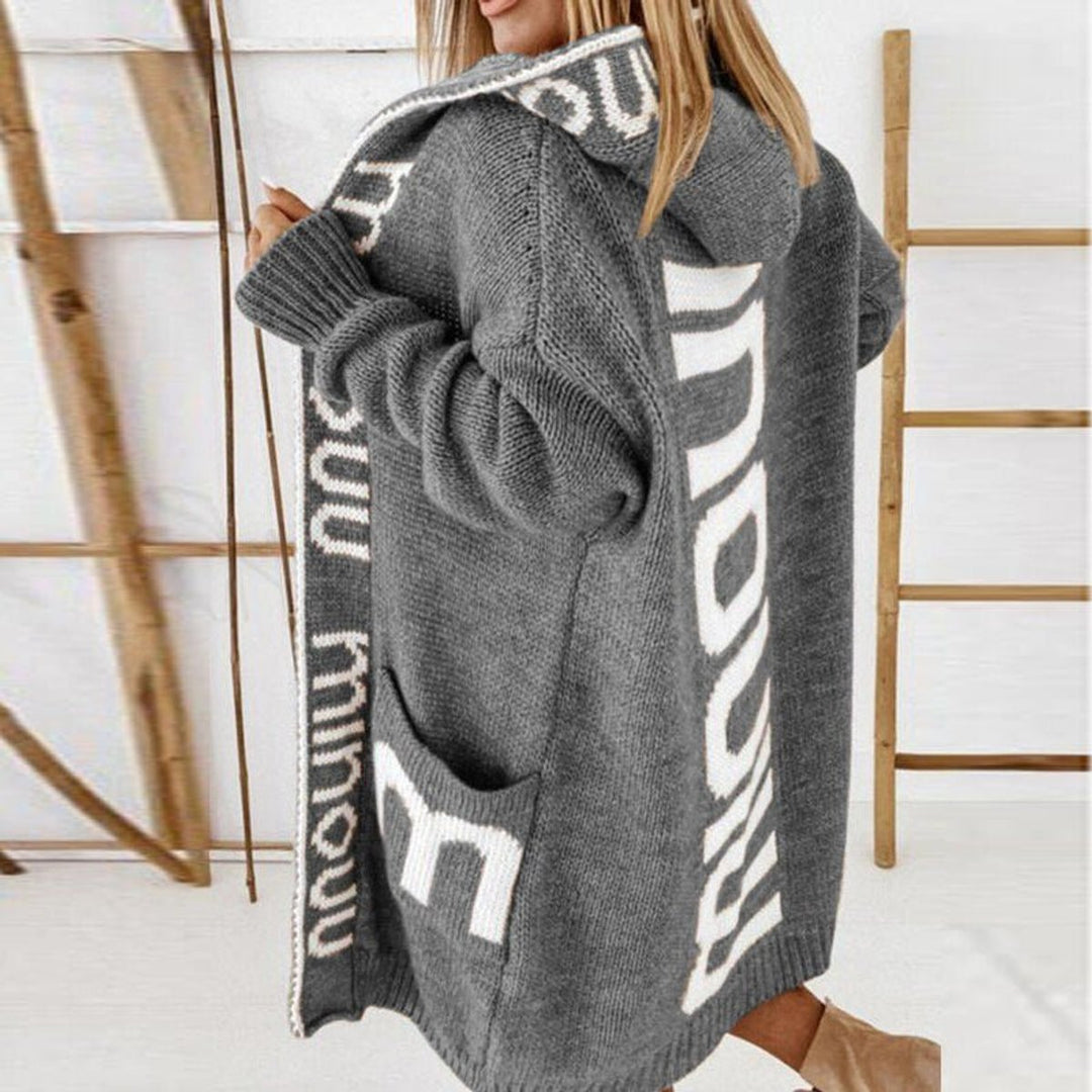 Women's Hooded Open-Front Knit Cardigan Sweater Jacket - Gray