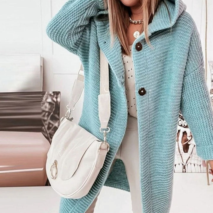Women's Hooded Open-Front Long Knit Winter Cardigan - Mint Green