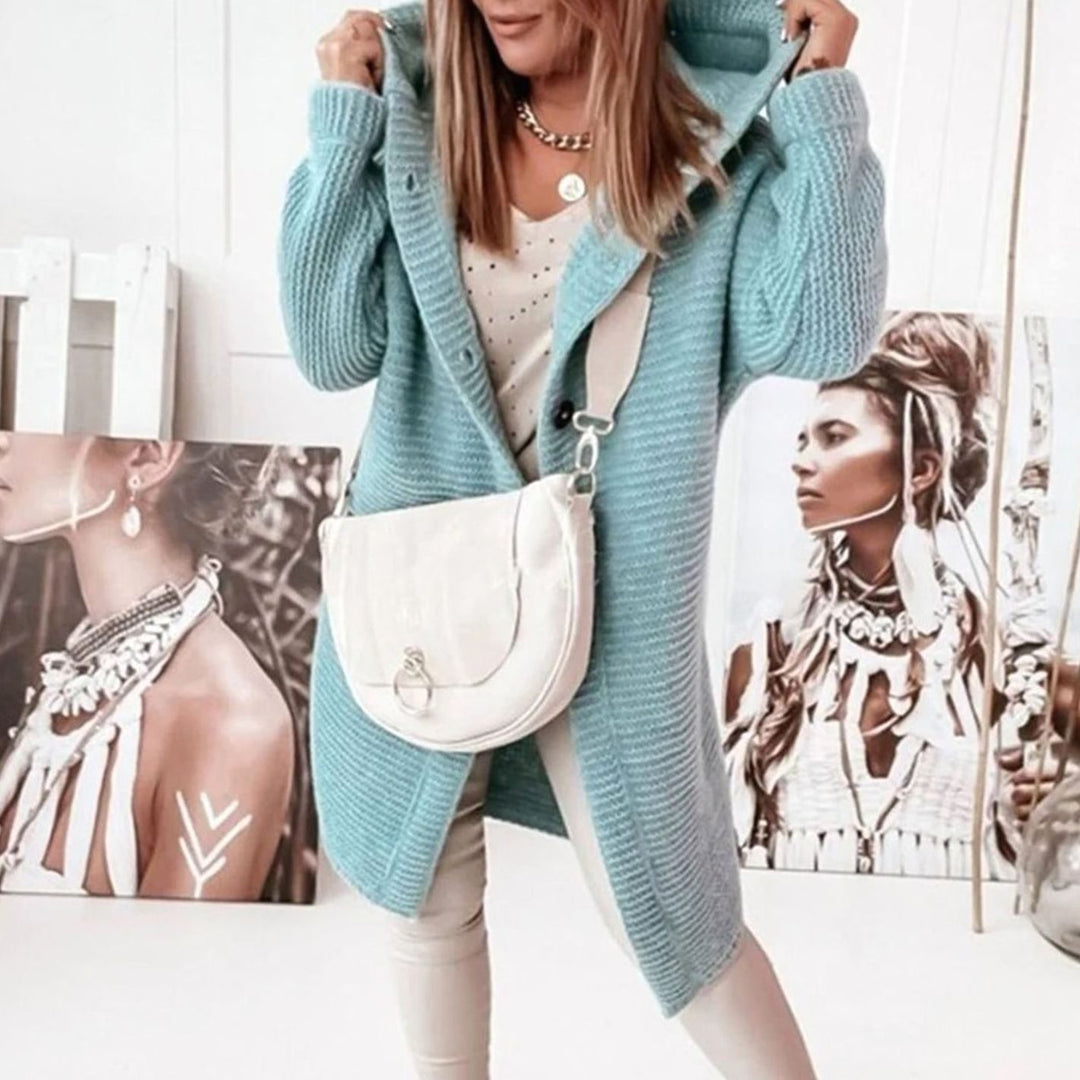 Women's Hooded Open-Front Long Knit Winter Cardigan