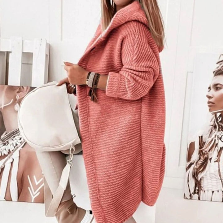 Women's Hooded Open-Front Long Knit Winter Cardigan