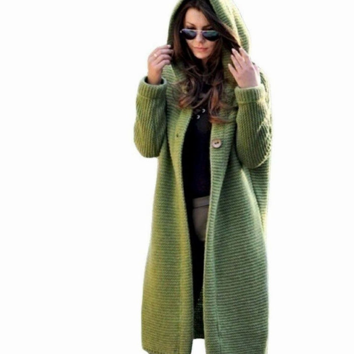 Women's Hooded Open-Front Ribbed Knit Maxi Cardigan